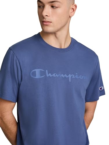 Image of Champion Men's Graphic Short Sleeve T-Shirt, Standard Fit, Tonal Script Logo, Midweight 100% Cotton