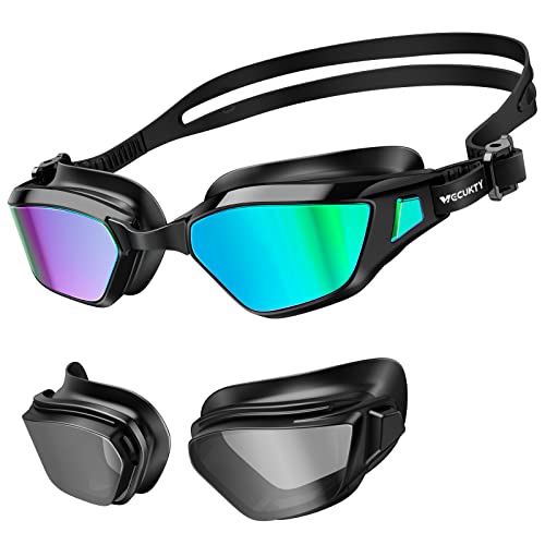 Vecukty Schwimmbrille, austauschbare Gläser, professionelle Schwimmbrille, galvanisierte Gläser für Männer, Frauen, Junior. Enthält zwei Paar Gläser Cover