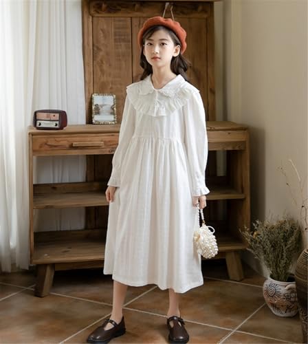 Mud Kingdom Girls Maxi Dress Long Sleeve Flounce Ruffle Casual Loose Fit Dresses White3