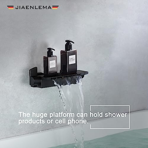 Wall Mount Waterfall Tub Faucet Matte Black 2 Handle Bath Tub Faucet 2 Hole Bathroom Sink Faucet Brass Tub Filler Wide Waterfall Spout Roman Wall Mount Bathtub Faucet-Standard Us 1/2 Npt Jiaenlema #TOP3