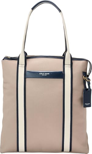 Image of Cole Haan Men's Judson Brushed Twill Tote Bag, Oxford Tan /Navy Blazer /Angora