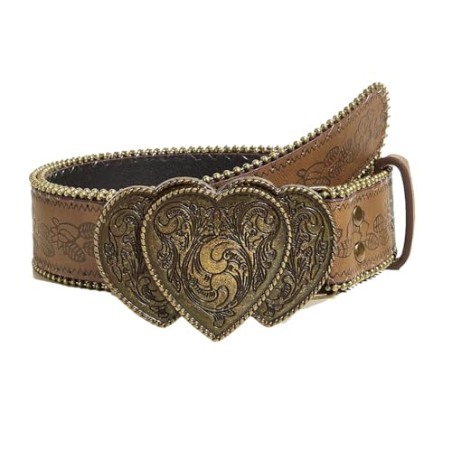 Women's Western Belt Vintage Studded Floral Leather Belts for Jeans Pant Dress