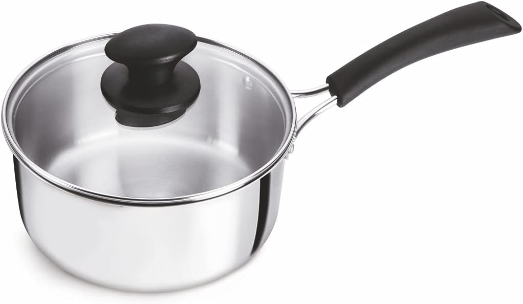 Alda Bueno Triply Stainless Steel Sauce Pan with Glass Lid 18cm, 2.0 LTR
