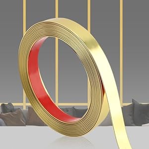 Glossy Gold Peel and Stick PVC Molding Trim, Flexible DIY Wall Accent Strip for Mirror Frame, Cabinet, Edges & Borders and Tiles (394”L x 0.8”W)
