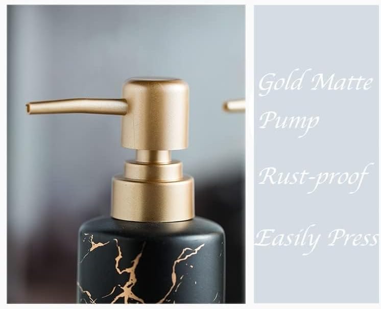 Miniatura 4 de Dispensador de jabón dorado para baño o cocina, botella de loción de cerámica delgada con patrón de mármol, bomba libre de óxido (blanco)