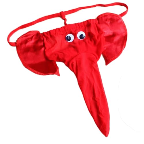 PHDuLac Man Funny Underwear Men’s Christmas Gag Gift Elephant Thong Reindeer Mankini G-String Exotic Sexy Costume Prank Long U Bulge Pouch Red