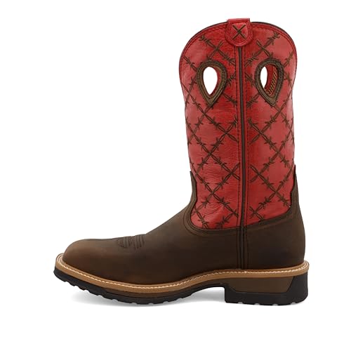 Twisted X Men's 12" Western Work Boot, Square Toe Alloy Toe, Brown & Flash Red, 12 D2