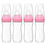 Goji Baby - 4 oz Silicone Baby Food Dispensing Spoon - 4 Pack - Great for 4+ Month Infants - Includes Stopper - Easy to Use and Mess-Free - Precise Food-Release Feeder - Great for Travel (Pink