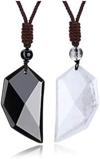 JOVIVI Healing Crystal Heart Stone Couples Pendants Necklaces His and Hers Matching Set for Women Men,Black Obsidian Clear Quartz Yin Yang Love Hearts Chakra Gemstone Necklace