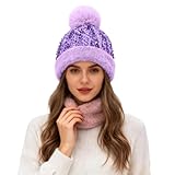 Celanisai Gorro con pompón de lentejuelas para mujer, gorro de punto grueso con pompón, gorro cálido de invierno, pompón de pelo, gorro de punto, gorro de invierno frío y moderno para mujer y niña, O
