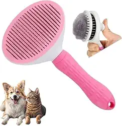 Escova Rasqueadeira para Pets - Escova Automática e Autolimpante para Escovação e Remoção de Pelos de Cães e Gatos, com Cabo Texturizado de Alta Aderência (rosa)