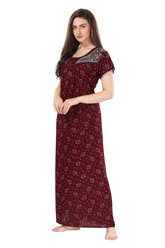 Image of Soulemo Women's Cotton, Rayon & Polyester Printed Maxi Nighty (Alpine) 861