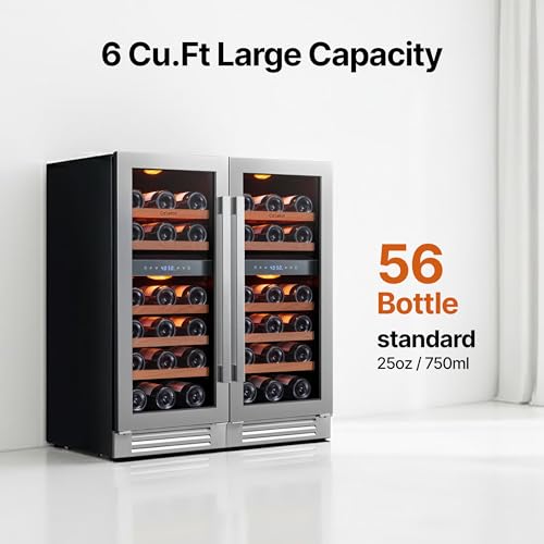 Image of Ca'Lefort 15 Inch Wine Fridge Bundle, 56 Bottles Large Capacity Dual Zone 40-65F Temp Control, Adjustable Shelves, Glass Door & 3-Color LED, Built-in or Freestanding for Home Bar Kitchen (2 Units)