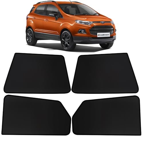 Image of OTO2EYE Car Sun Shade Compatible for Ford Ecosport Model-2012-2016, Z-Black Fix Type Side Window Curtains, Only Half Cut in Front Window, 6 Pieces Set