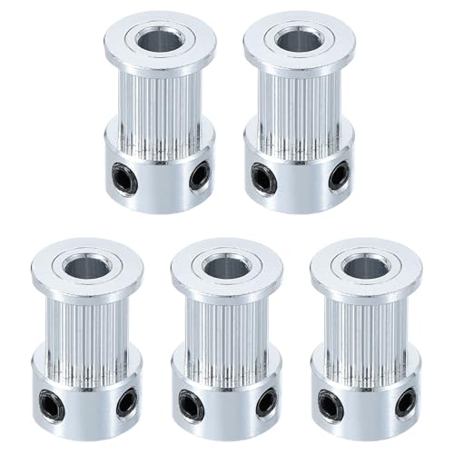 sourcing map 5 Pcs Aluminum 16 Teeth 5mm Bore 10mm Width Timing Belt Pulley Wheel Idler Pulley Synchronous Wheels Gear Part for 3D Printer, Silver