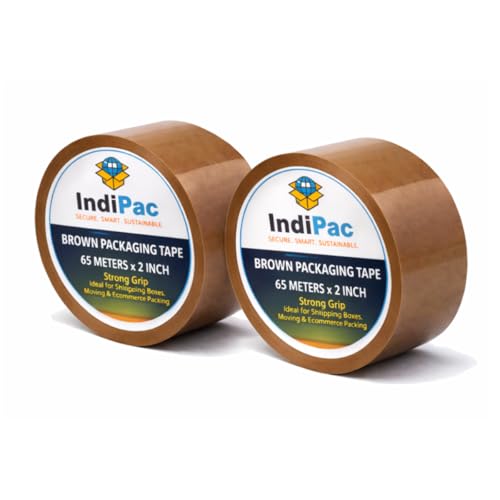 Image of Indipac Brown Cello Tape 2 Inch 65m Roll BOPP - Heavy Duty Sealing Tape for Carton Box Packing, Warehouse, Industrial, Office & Ecommerce Packaging (Pack of 2)