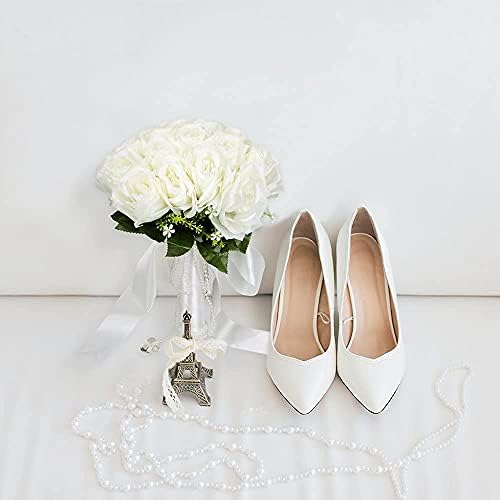 Bridal Bouquet Artificial Wedding Bouquets Rose Flower with Silk Ribbon and Rhinestone, Bridesmaid Bride Holding Bouquet Wedding Flowers for Wedding Party Engagement Decoration Photo Shooting