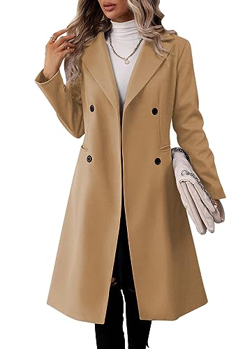 Danedvi Womens Long Double Breasted Coats Lapel Collar Pea Coat Winter Slim Fit Jackets Trench Coat Outwear4