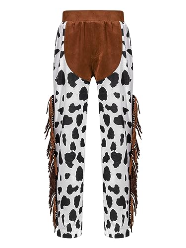 JEYPINMI Kids Boys Cow Print Patchwork Tassels Pants Role Play Dress Up Party Carnival Performance Outfit2