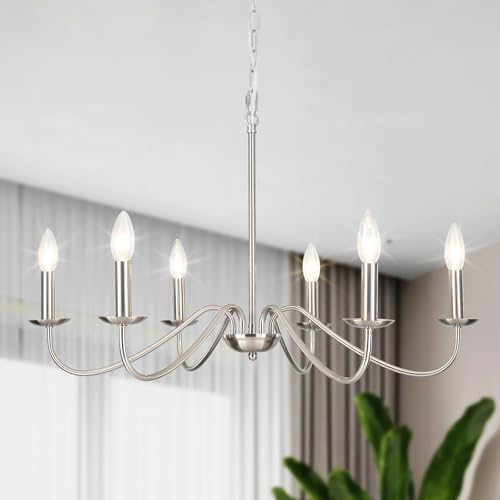 YCZHCC 27.5'' Brushed Nickel Chandelier, 6-Light Farmhouse Chandelier for Dining
