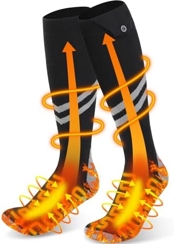 Heated Socks for Men Women with 6000mAh Rechargeable Battery, Electric Socks with 4 Heating Levels for Skiing, Hunting, Camping, Hiking, Ice Fishing, Cycling and Outdoor Work, Winter Foot Warmer