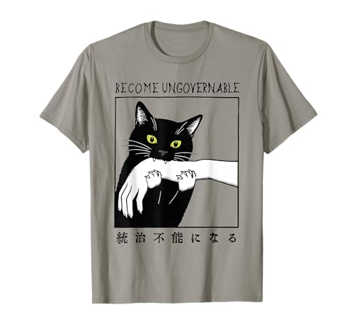 Become Ungovernable Funny Black Cat Biting Japanese Meme T-Shirt
