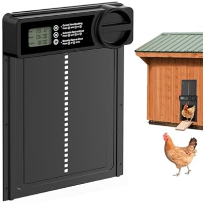 Budsom Automatic Chicken Coop Door - Aluminum Auto Chicken Coop Opener with Anti-Pinch Sensor, Battery Powered Chicken Door with Smart Timer & LCD Display, Waterproof