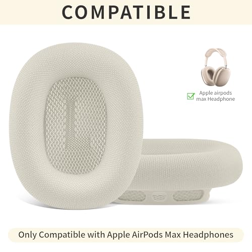 Image of Replacement Ear Cushions for Apple AirPods Max 1 & 2 Upgraded Memory Foam Pads with Durable Fabric,Sound Insulation and Noise Reduction,Strong Magnetic Fit,Sweat-Resistant,Breathable Comfor(Starlight)