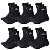 adidas CUSHIONED CREW Tennissocken Sportsocken Damen Herren Unisex 18 Paar, Farbe:Black, Socken & Strümpfe:43-45