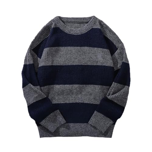 Men Loose Bottoming Sweater Casual Striped Pullover Men's Round Neck Sweater