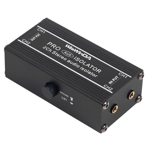 WisWinDa 2Channels Pro 3.5mm Aux Noise Filter Box Aluminum Alloy Ground Loop Isolator for Eliminating Audio Hum/Buzzing Noise with Ground Switch(WD-AUX-PRO S018S)