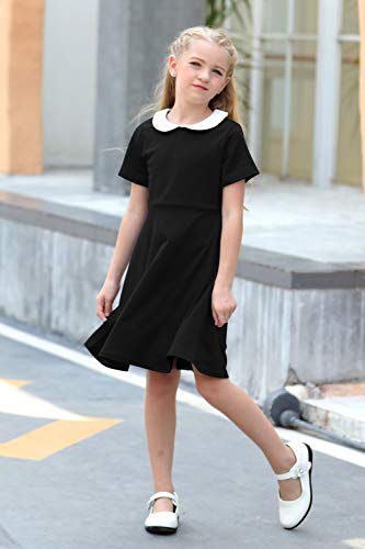 Gorlya Girl'S Short Sleeve Casual Vintage Peter Pan Collar Fit And Flare Skater Party Dress With Pockets thumb #4