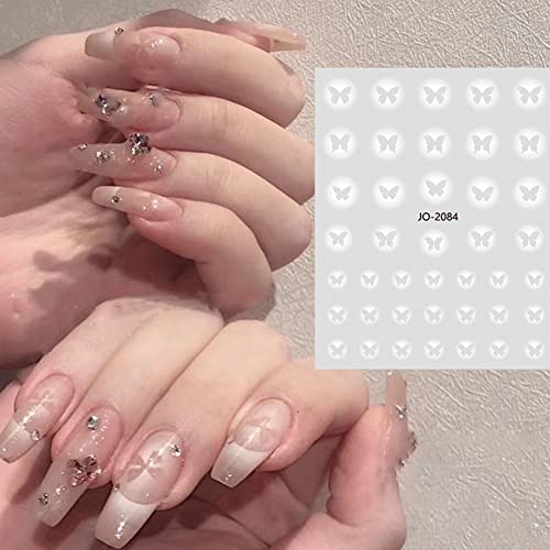 Mdrtirim 6 Sheets Airbrush Nail Art Stickers Nail Stencils, White French Butterfly Star Heart Stickers Hollow Printing Template Stencil 3D Self Adhesive Diy Tool Designs Decorations #TOP4