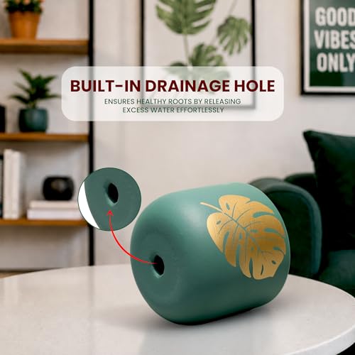 Image of Urban Plant Monstera Muse Handcrafted Terracotta Planter | Monstera Leaf Design | Indoor Clay Pot for Living Room | Artisan Decorative Flower Pot | Drainage Hole | 4.5 Inch