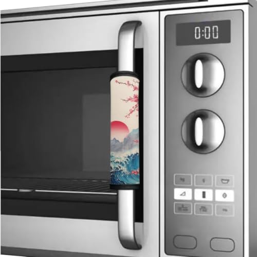 Image of Refrigerator Door Handle Covers Set of 6 Kitchen Electrical Appliance Decor Handles Keep Clean Anti-Slip Fridge Accessories Home Decor, Japan Art Style Mountain Sea Wave Floral