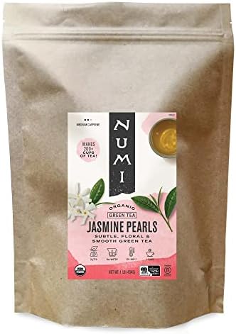 Numi Organic Tea Jasmine Pearls, 16 Ounce Pouch, Loose Leaf Green Tea, 200+ Cups, Packaging May Vary
