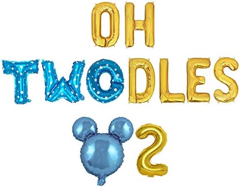 Oh Twodles Birthday Balloons, Blue Oh Twodles Balloon Birthday Banner Mickey Mouse Party Supplies Number 2 Balloon for 2nd Second Boy Michkey Mouse Birthday Party Decoration 13PCS Kit of Geloar (Blue)