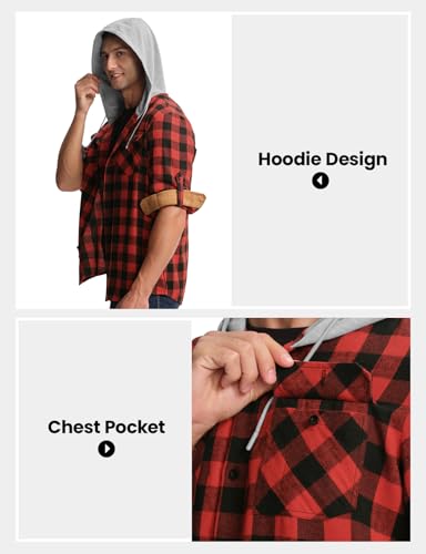Rdruko Men's Plaid Hoodie Flannel Shirt Jacket Long Sleeve Fashion Casual Hooded Button Down Shirts4