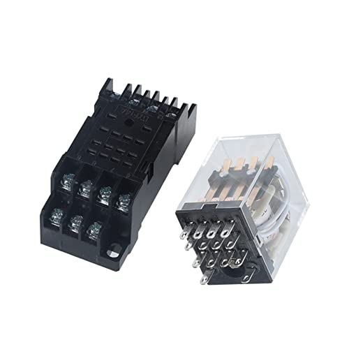 Relé electromagnético MY4 DC 24V de 14 pines con bobina 4NO 4NC para carril DIN 3