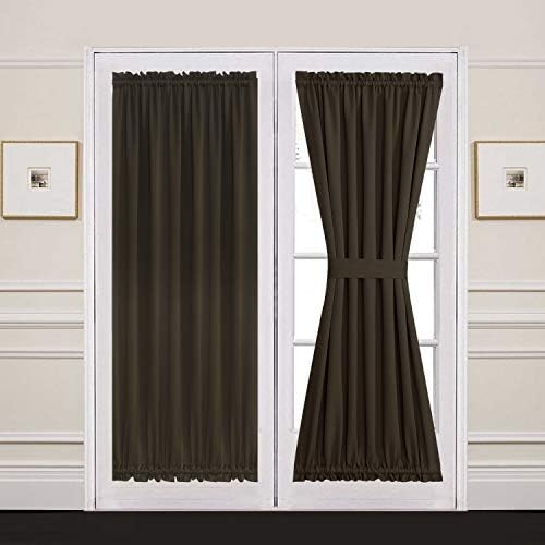 Aquazolax Thermal Insulated French Door Curtain Blackout Door Panel 54x72-Inch Window Treatments Curtains Privacy - 1 Panel, Toffee Brown