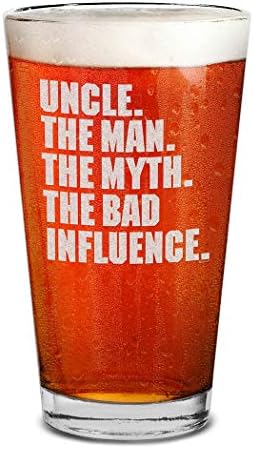 shop4ever® Uncle. The Man. The Myth. The Bad Influence. Engraved Beer Pint Glass Uncle To Be Gift