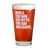 Shop4Ever Uncle. The Man. The Myth. The Bad Influence. Engraved Beer Pint Glass Uncle To Be Gift