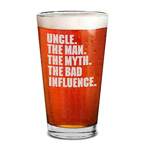 shop4ever Uncle The Man The Myth The Bad Influence Engraved Beer Pint Glass 16 oz. Funny Gift for...