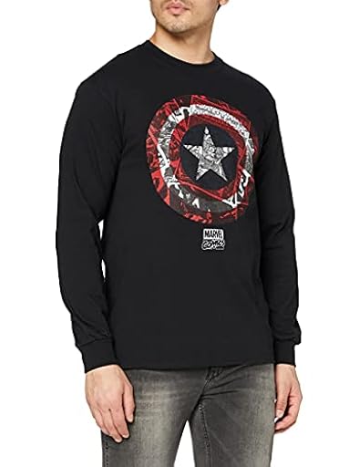 Marvel Camiseta de Manga Larga Captain America Comic Shield para Hombre, Negra, Talla XXL del Reino Unido | Ya disponible en tu tienda friki favorita! En mundofriki.es!
