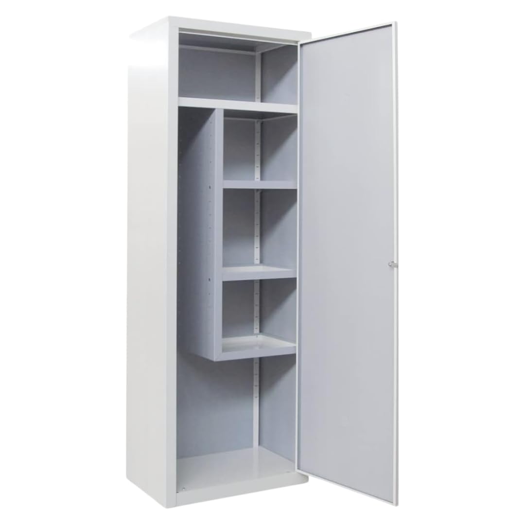 Armadio Portascope in Metallo Preverniciato con Serratura e Chiave - Dimensioni L60 x P40 x H180 cm – Colore prev. Bianco-Grigio - Fornito di Kit di Montaggio e QR code per Video Istruzioni