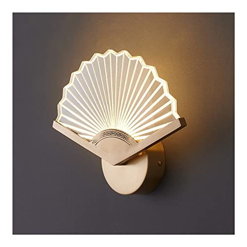 Lámpara de Pared acrílica con Forma Abanico Retro Creativa, Aplique LED latón y Cobre Tres Colores Regulables para Sala Estar, Dormitorio, Pasillo, decoración Interiores