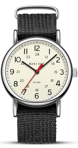 Gosasa Men’s Military Watch Unisex Easy to Read Waterproof Watch with Nylon Strap, Full Numerals Dial