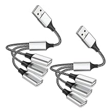 2-Packs USB Splitter Cable 1 to 3, USB 3 Way Splitter Hub Adapter 1 Male to 3 Female USB 2.0 Extension Cord for Charging & Data Transfer, Compatible with Laptop, PC, Tesla Model 3