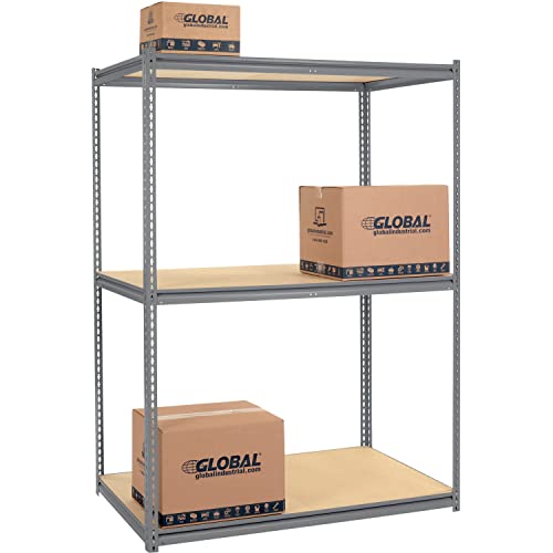 Global Industrial High Cap. Starter Rack 60Wx24Dx84H 3 Levels Wood Deck 1300lb Per Shelf GRY