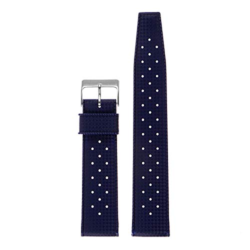 StrapsCo Perforated TPU Rubber Vintage Rally Watch Band Strap - Navy Blue - 22mm